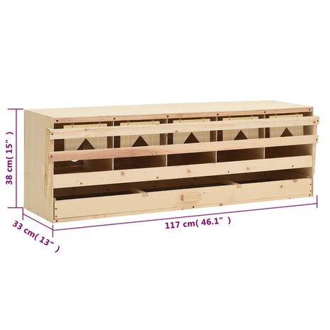 Kippenlegkast 5 compartimenten 117x33x38 cm massief grenenhout