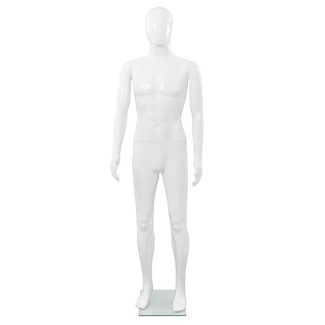 Etalagepop mannelijk met glazen voet 175 cm glanzend wit