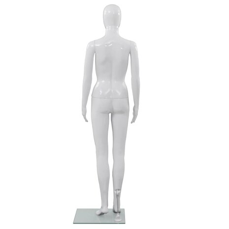 Etalagepop vrouwelijk met glazen voet 175 cm glanzend wit