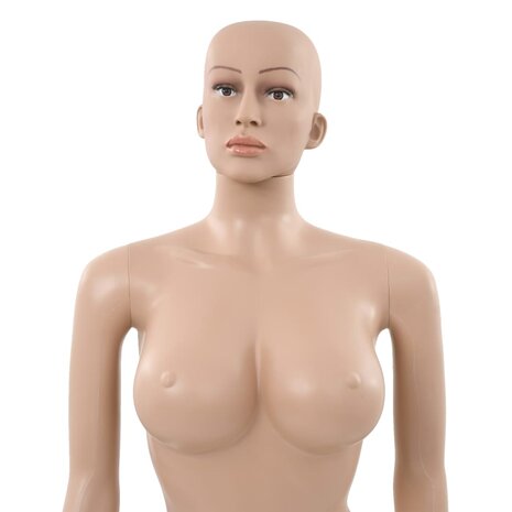 Etalagepop sexy vrouw met glazen voet 180 cm beige