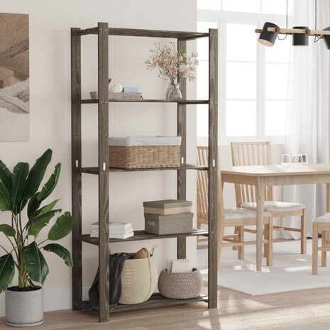 Opbergrek 5-laags 80x38x170 cm massief grenenhout grijs