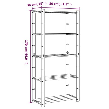 Opbergrek 5-laags 80x38x170 cm massief grenenhout grijs