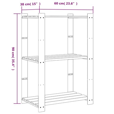 Opbergrek 3-laags 60x38x90 cm massief grenenhout grijs