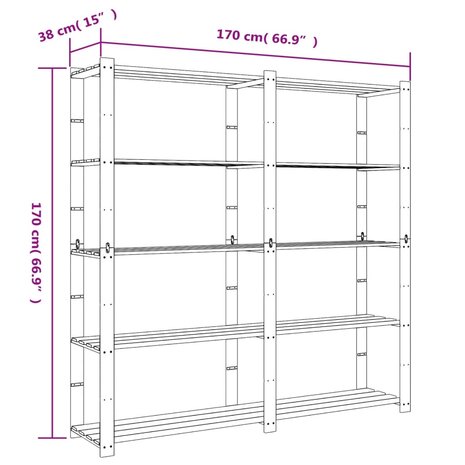 Opbergrek 5-laags 170x38x170 cm massief grenenhout bruin