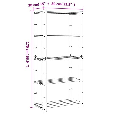 Opbergrek 5-laags 80x38x170 cm massief grenenhout zwart