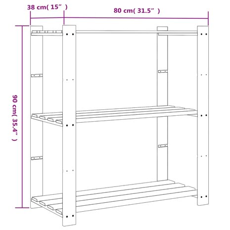 Opbergrek 3-laags 80x38x90 cm massief grenenhout zwart