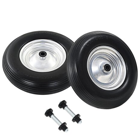 Kruiwagenwielen met assen 4,00-8 390 mm massief PU 2 st