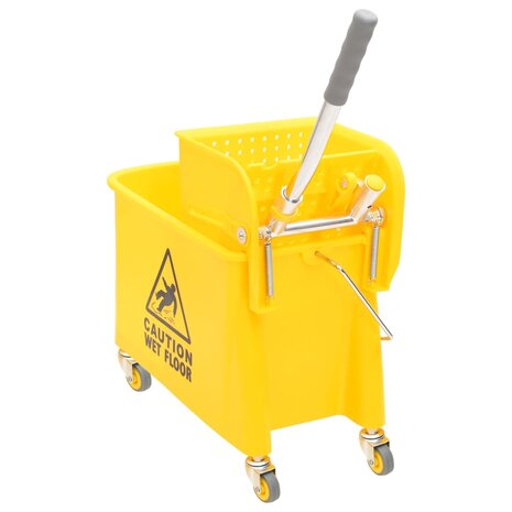Dweilemmer met wringer en wielen 20 L polypropeen geel