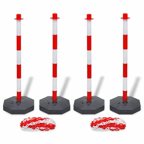 Set van 4 kettingpalen en 2 kunststof kettingen van 10 m