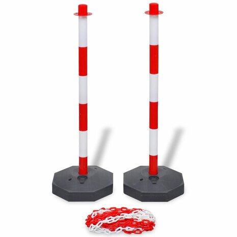 Set van 4 kettingpalen en 2 kunststof kettingen van 10 m