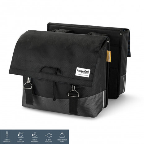 Urban Proof Dubbele Fietstas Gerecycled Pet 40 Liter Black zwart/grijs zwart/grijs