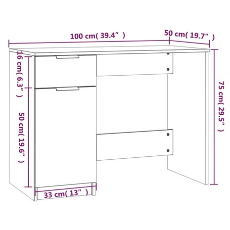 Bureau 100x50x75 cm bewerkt hout sonoma eikenkleurig