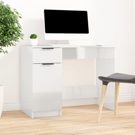 Bureau 100x50x75 cm bewerkt hout hoogglans wit