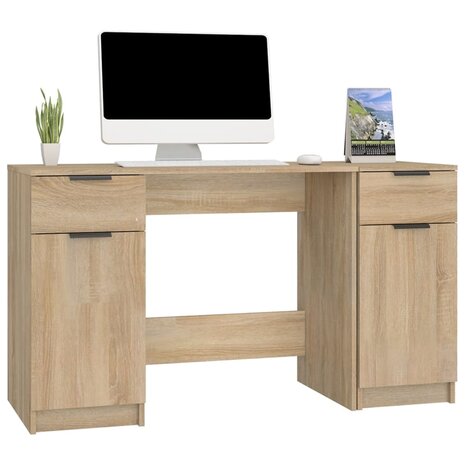 Bureau met bijzetkast bewerkt hout sonoma eikenkleurig