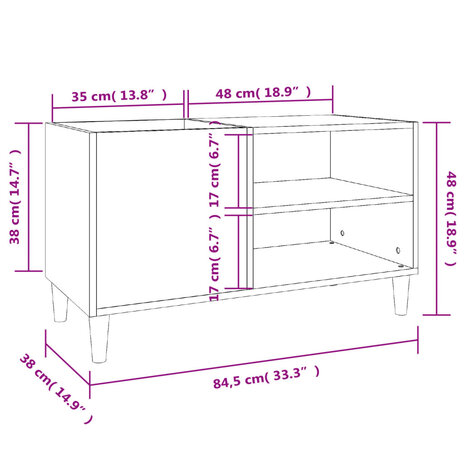 Platenkast 84,5x38x48 cm bewerkt hout zwart