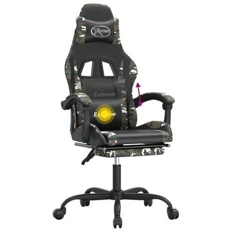 Gamestoel draaibaar met voetensteun kunstleer zwart&camouflage
