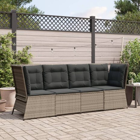 Tuinhoekbank met kussens poly rattan grijs