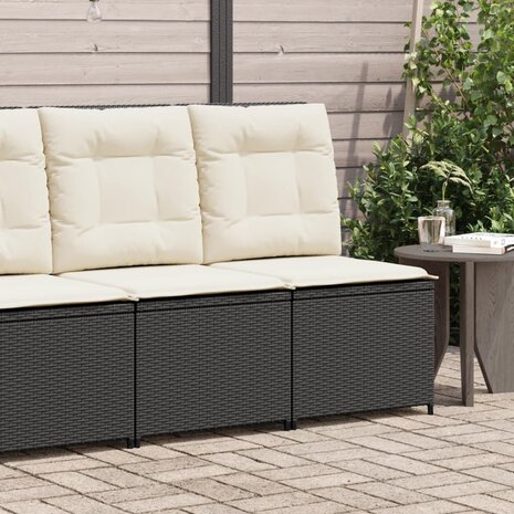 Tuinbank verstelbaar met kussens poly rattan zwart