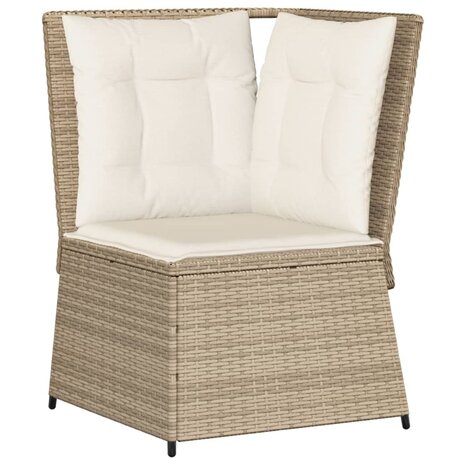 Tuinhoekbank met kussens poly rattan beige