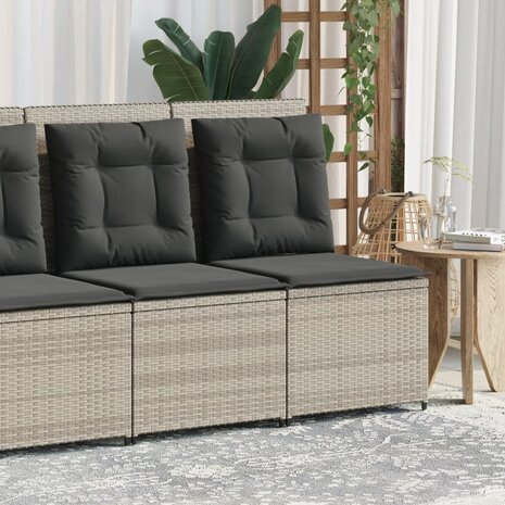 Tuinbank verstelbaar met kussens poly rattan lichtgrijs