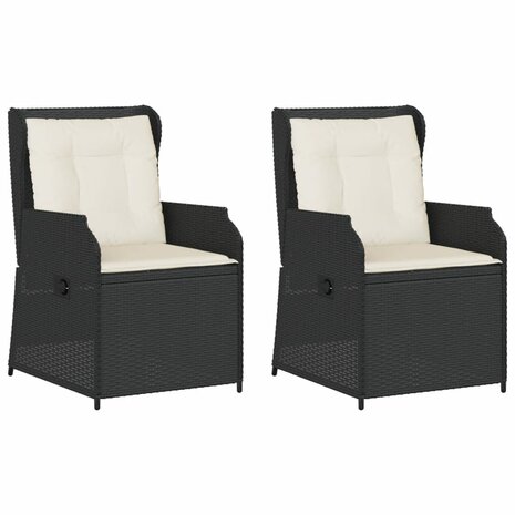 Tuinstoelen 2 st verstelbaar met kussens poly rattan zwart