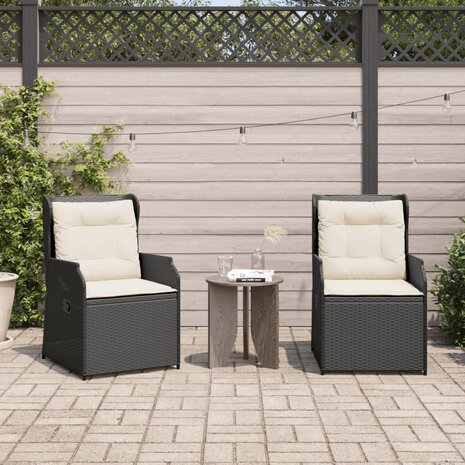 Tuinstoelen 2 st verstelbaar met kussens poly rattan zwart
