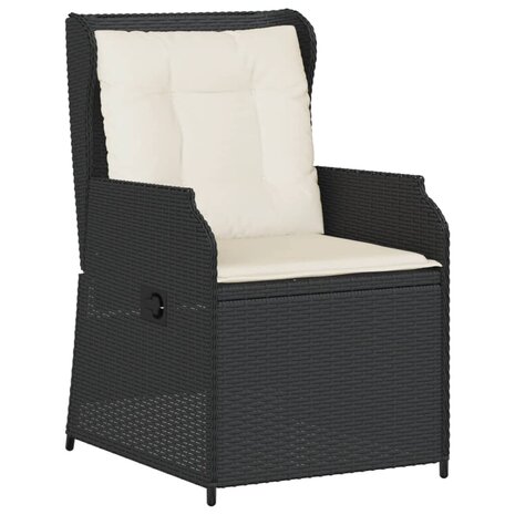 Tuinstoelen 2 st verstelbaar met kussens poly rattan zwart