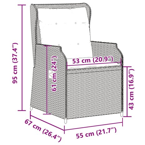 Tuinstoelen 2 st verstelbaar met kussens poly rattan zwart