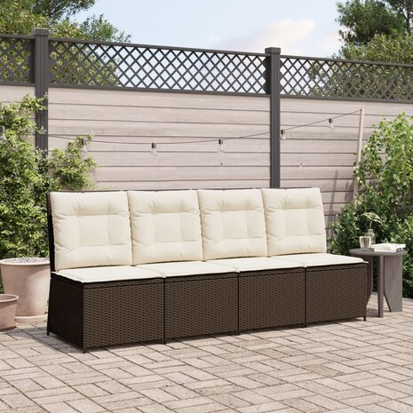 Tuinbank verstelbaar met kussens poly rattan bruin