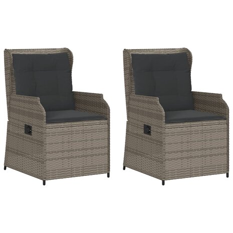Tuinstoelen 2 st verstelbaar met kussens poly rattan grijs
