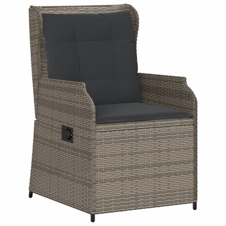 Tuinstoelen 2 st verstelbaar met kussens poly rattan grijs