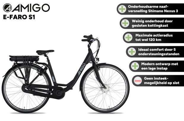 Amigo E-Faro S1 Dames 3V V-Brakes matzwart 49 cm 28 inch matzwart 49 cm 28 inch