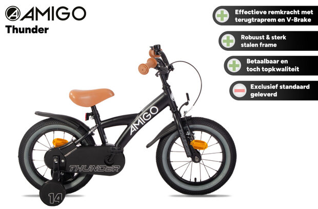 Amigo Thunder Jongens Terugtraprem zwart/wit 22 cm 14 inch zwart/wit 22 cm 14 inch