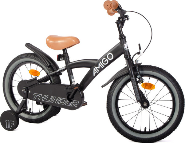 Amigo Thunder Jongens Terugtraprem zwart/wit 23,5 cm 16 inch zwart/wit 23,5 cm 16 inch