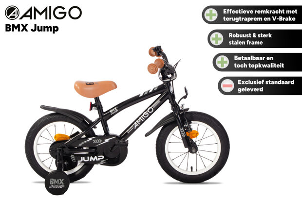 Amigo Bmx Jump Jongens Terugtraprem zwart/wit 22,5 cm 14 inch zwart/wit 22,5 cm 14 inch