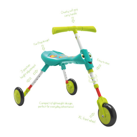 The Bugs Scuttlebug Xl Splodge Loopfiets Met 3 Wielen Junior Turquoise/Groen