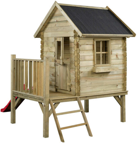 Swing King Camilla Houten Speelhuisje Met Glijbaan naturel/rood naturel/rood