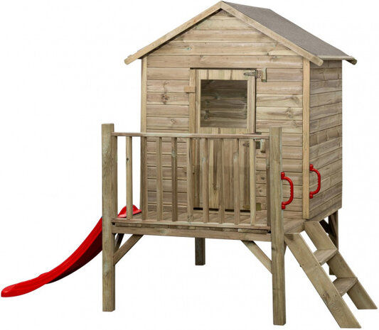 Swing King Camilla Houten Speelhuisje Met Glijbaan naturel/rood naturel/rood