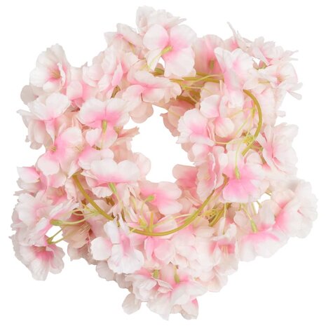 Kerstslingers met bloemen 6 st 180 cm lichtroze