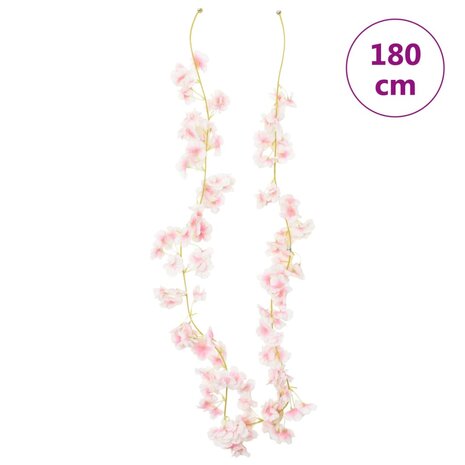 Kerstslingers met bloemen 6 st 180 cm lichtroze