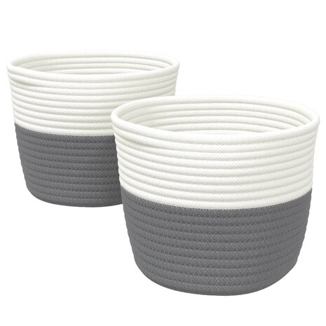 Opbergmanden 2 st Ø 24x18 cm katoen grijs en wit