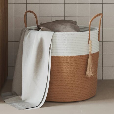 Opbergmand Ø 40x35 cm katoen bruin en wit