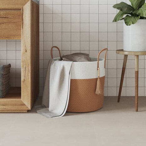 Opbergmand Ø 40x35 cm katoen bruin en wit