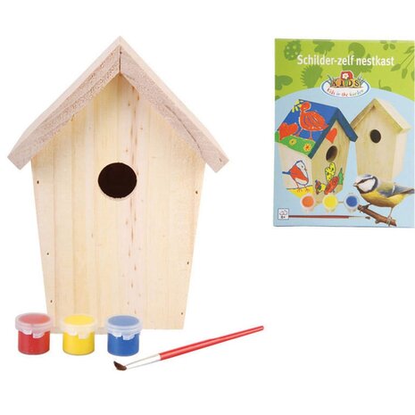 Doe-het-zelf vogelhuis met verf 14.8x11.7x20 cm KG145