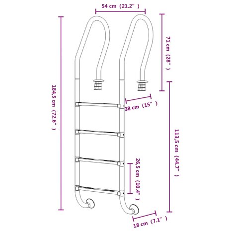 Zwembadladder 54x38x184,5 cm 304 roestvrij staal