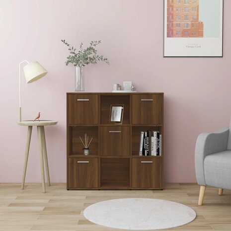 Boekenkast 90x30x90 cm bewerkt hout bruin eikenkleur
