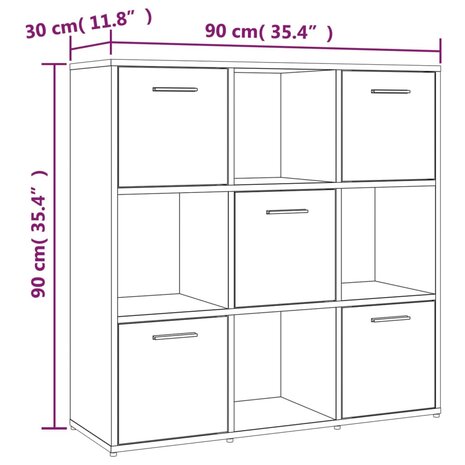 Boekenkast 90x30x90 cm bewerkt hout bruin eikenkleur