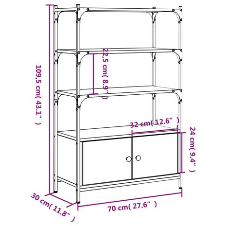 Boekenkast 3-laags 70x30x109,5 cm bewerkt hout sonoma eiken