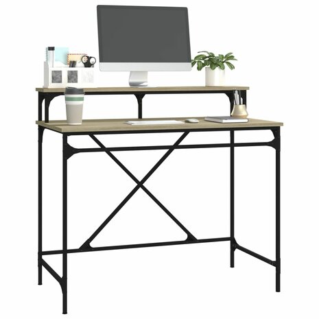 Bureau 100x50x90 cm bewerkt hout en ijzer sonoma eikenkleur
