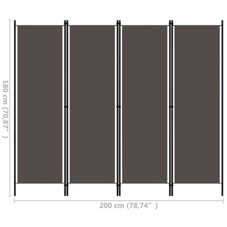 Kamerscherm met 4 panelen 200x180 cm antraciet